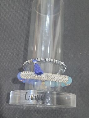 Erimish Beaded Crystal Bar Bracelet Set with Blue Tassel -